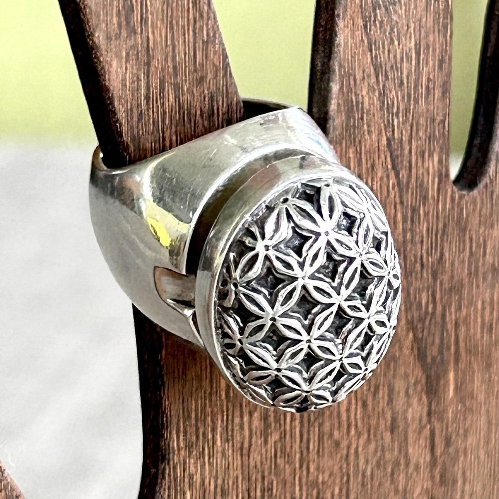 Michael Dawkins Sterling Silver Flower of Life Dome Ring 925 Size 7.25 32.2g